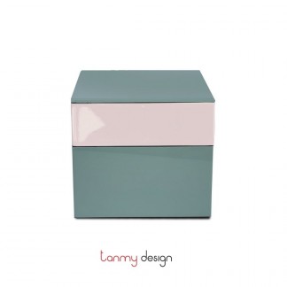 Square 2-tier light green/light pink lacquer box H11,3*13*13cm